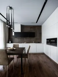 Small kitchen design with dark floor