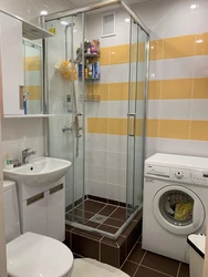 Bathroom with shower made of tiles in Khrushchev design photo