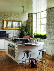 Brick-like tiles in the kitchen interior