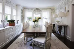 Photo of a kitchen with a white table