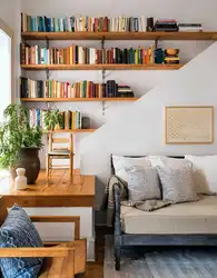 Bookshelves in the living room interior