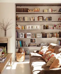 Bookshelves in the living room interior