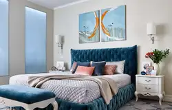 Дызайн спальні з сінім ложкам
