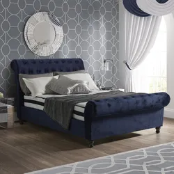 Bedroom design with blue bed