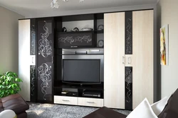Modern walls in the living room photo with a wardrobe