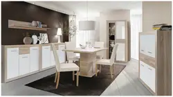 Kitchen white and wood combination in the interior