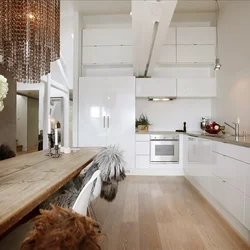 Kitchen White And Wood Combination In The Interior