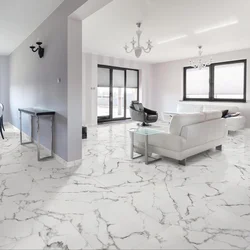 White marble floor in the kitchen interior