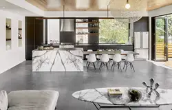 White Marble Floor In The Kitchen Interior