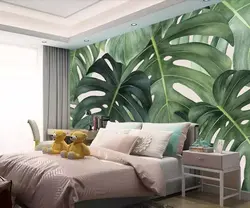 Palm leaves in the bedroom interior