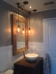 Photo of bathroom ceiling with chandelier