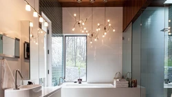 Photo of bathroom ceiling with chandelier