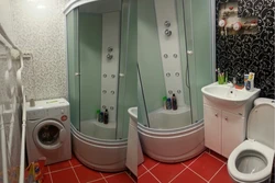 Bathroom with shower in Khrushchev photo cabin and washing machine