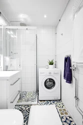 Bathroom with shower in Khrushchev photo cabin and washing machine