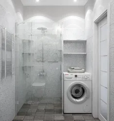 Bathroom with shower in Khrushchev photo cabin and washing machine