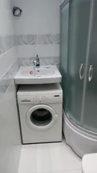 Bathroom With Shower In Khrushchev Photo Cabin And Washing Machine