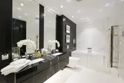 Bathroom With Black Marble And White Interior Design