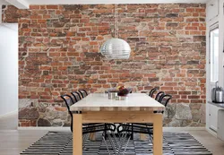 Wallpaper red brick in the kitchen photo