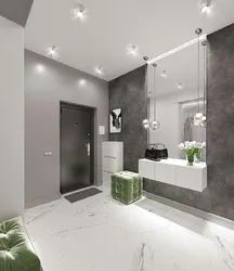 Hallway design in gray and white tones