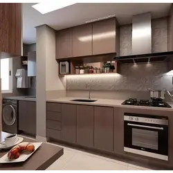 In the interior, a beige and brown kitchen is combined with