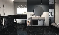 Dark Porcelain Tiles In The Bathroom Interior