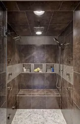 Shower cabin made of tiles photo in the bathroom interior