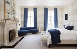 Темно синие шторы в спальне фото