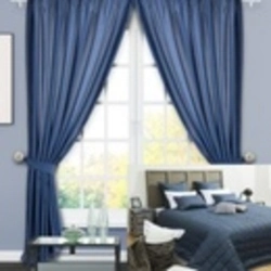Dark blue curtains in the bedroom photo