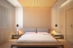 Decorative slats for walls in the bedroom interior