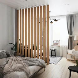 Decorative slats for walls in the bedroom interior
