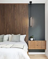 Decorative slats for walls in the bedroom interior