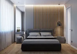 Decorative slats for walls in the bedroom interior