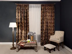 Chocolate-colored curtains in the living room interior