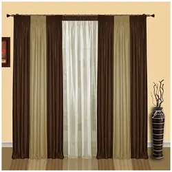 Chocolate-colored curtains in the living room interior