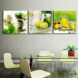 Modular paintings in the kitchen interior