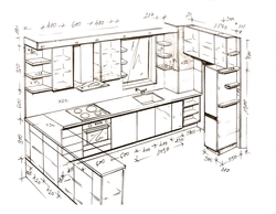 Modern kitchen design with drawings