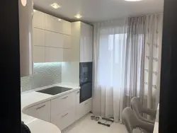 Kitchen design 6 meters with refrigerator with balcony