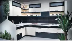 Corner black and white kitchens in the interior photo