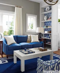 Синий мебель в интерьере гостиной фото