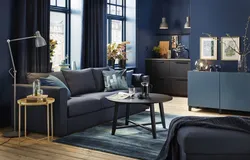 Blue furniture in the living room interior photo