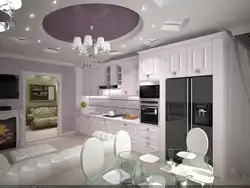 Stretch ceiling design in a studio kitchen