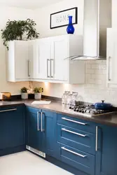 Photo kitchen white bottom blue