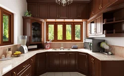 Design of a small kitchen in a house with a window