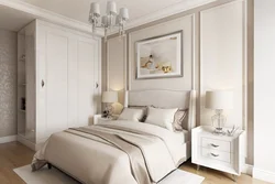 Bedroom design with wardrobe in light colors