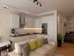 Kitchen living room with sofa photo in real life