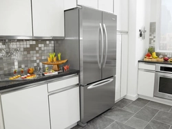 Gray Refrigerator In The Kitchen Interior Photo