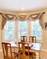 Modern curtains for the kitchen with a lambrequin photo