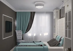 Спальня з шэрымі шторамі дызайн