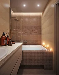 Дизайн ванной комнаты прямоугольной плиткой