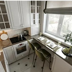 Kitchen combined with window sill photo